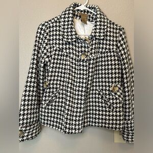 Houndstooth Cropped Button Up Jacket/Coat BOHO Y2K Collar Business Casual